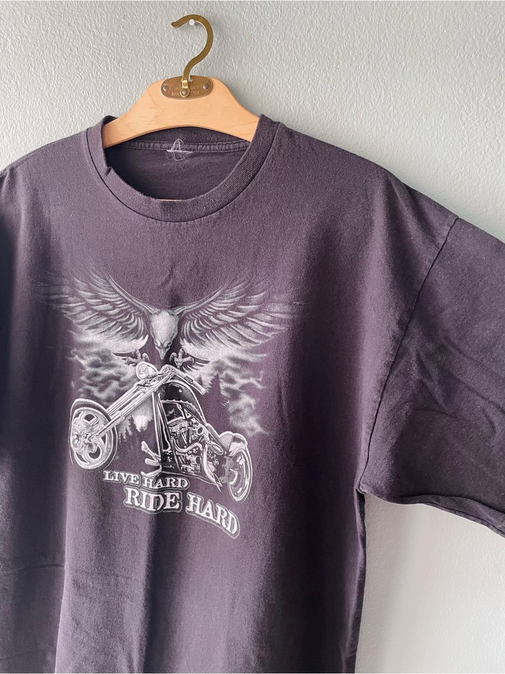 🌱5/$25🌱 ‘Live Hard Ride Hard’ Eagle Chopper Motorcycle Biker Black Graphic Tee